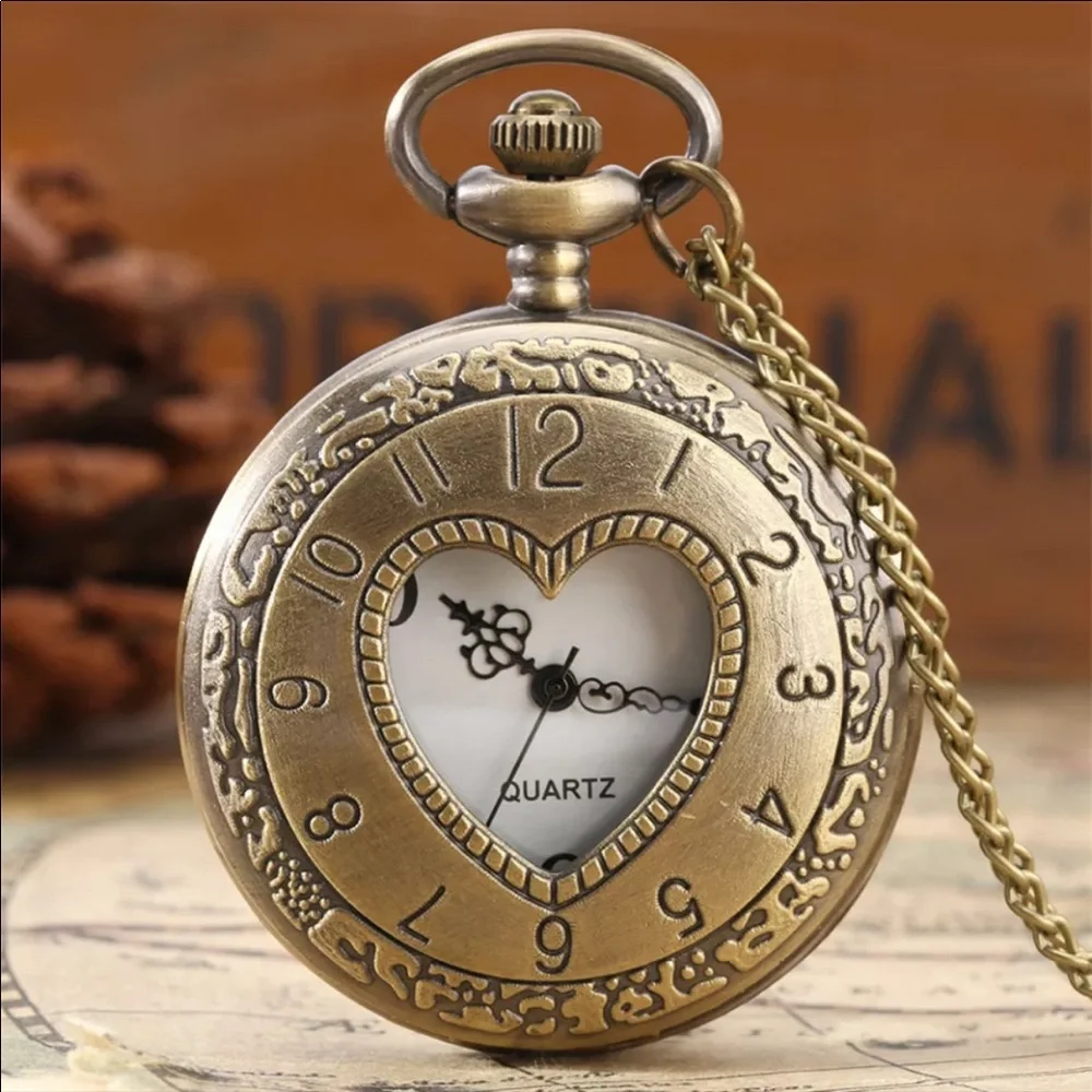 NEW Bronze Heart Pocket Watch Necklace - Picture 1 of 5